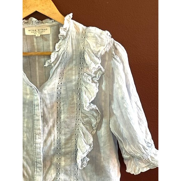 Erica Wilson Nantucket Women's Ruffled Elbow Sleeve Blouse Size Small Bohemian - Picture 3 of 7